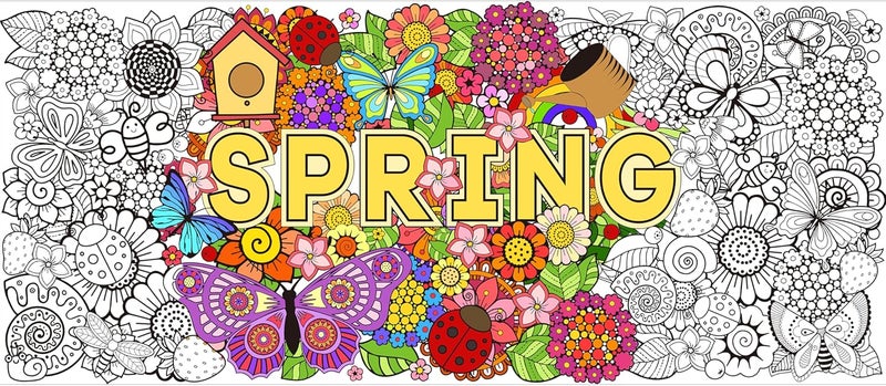 Dvbonike Jumbo Spring Mandala Coloring Poster Giant Flower Butterfly Color-in Paper Poster DIY Drawing Blank Doodle Art Banner 55 x 24 inch Decoration, Home School Activity Party Supplies for Kids - Image 1